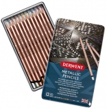 Creioane colorate Derwent Professional Metallic, cutie metalica, 12 culori/set, metalizate